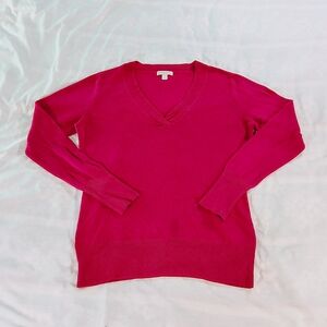 New York & Company Women's V-Neck Long Sleeve Shirt Sweater- Pink